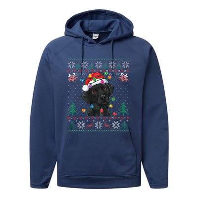 Black Lab Labrador Christmas Santa Hat Dog Ugly Funny Performance Fleece Hoodie