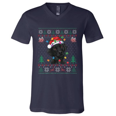 Black Lab Labrador Christmas Santa Hat Dog Ugly Funny V-Neck T-Shirt