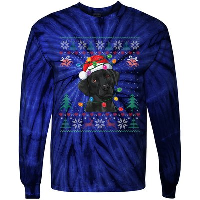 Black Lab Labrador Christmas Santa Hat Dog Ugly Funny Tie-Dye Long Sleeve Shirt