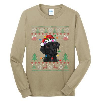 Black Lab Labrador Christmas Santa Hat Dog Ugly Funny Tall Long Sleeve T-Shirt