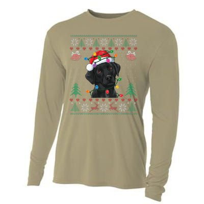 Black Lab Labrador Christmas Santa Hat Dog Ugly Funny Cooling Performance Long Sleeve Crew