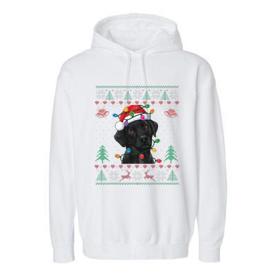 Black Lab Labrador Christmas Santa Hat Dog Ugly Funny Garment-Dyed Fleece Hoodie