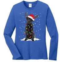 Black Lab Labrador Christmas Tree Light Pajama Dog Xmas Gift Ladies Long Sleeve Shirt