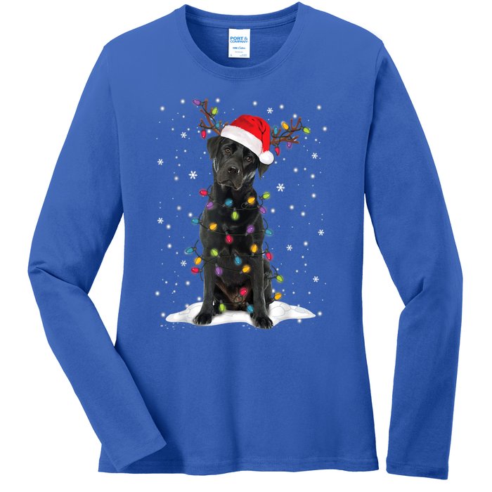 Black Lab Labrador Christmas Tree Light Pajama Dog Xmas Gift Ladies Long Sleeve Shirt