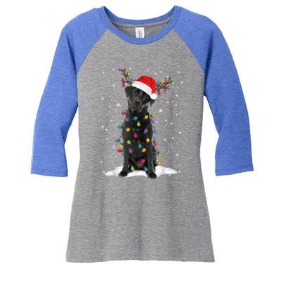 Black Lab Labrador Christmas Tree Light Pajama Dog Xmas Gift Women's Tri-Blend 3/4-Sleeve Raglan Shirt