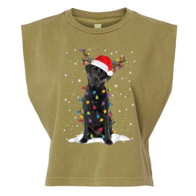 Black Lab Labrador Christmas Tree Light Pajama Dog Xmas Gift Garment-Dyed Women's Muscle Tee