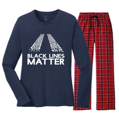 Black Lines Matter Women's Long Sleeve Flannel Pajama Set 