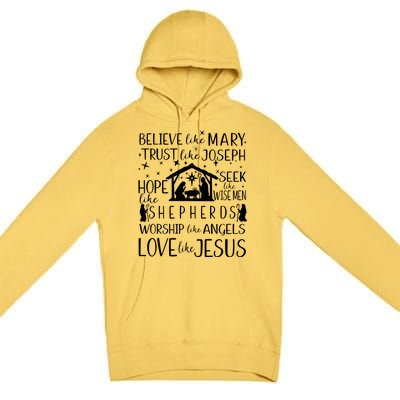 Believe Like Mary Christmas Nativity Jesus Christian Meaningful Gift Premium Pullover Hoodie