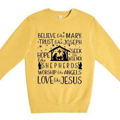 Believe Like Mary Christmas Nativity Jesus Christian Meaningful Gift Premium Crewneck Sweatshirt