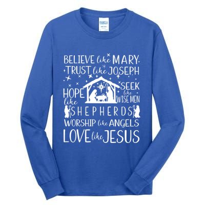 Believe Like Mary Christmas Nativity Jesus Christian Meaningful Gift Tall Long Sleeve T-Shirt