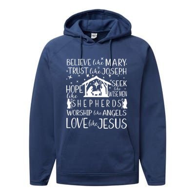 Believe Like Mary Christmas Nativity Jesus Christian Meaningful Gift Performance Fleece Hoodie