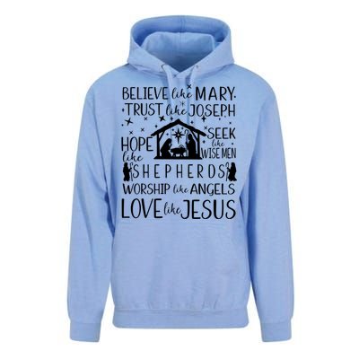 Believe Like Mary Christmas Nativity Jesus Christian Meaningful Gift Unisex Surf Hoodie