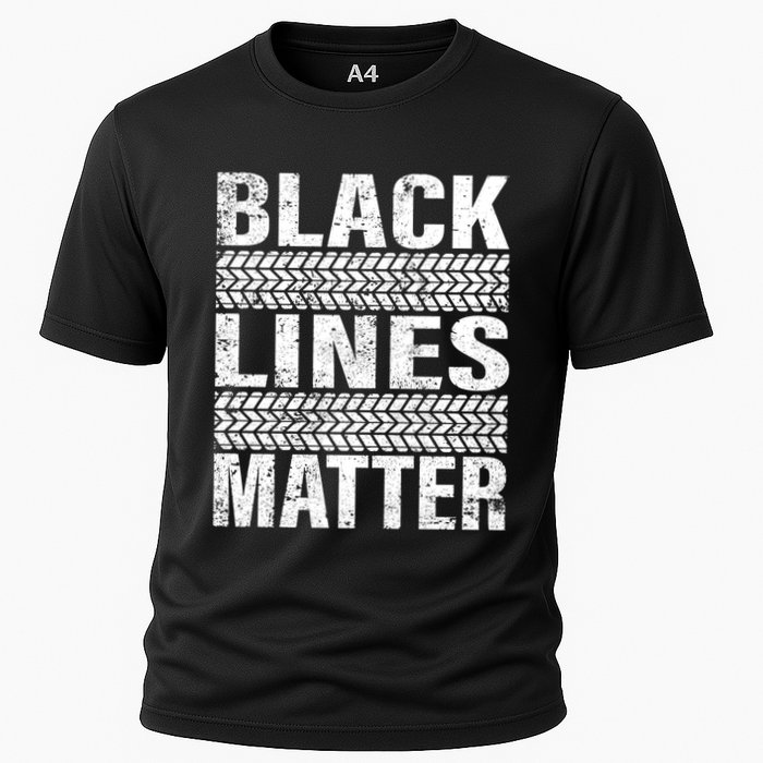 Black Lines Matter Drift Car Burnout Drag Racing Enthusiast Gift Cooling Performance Crew T-Shirt