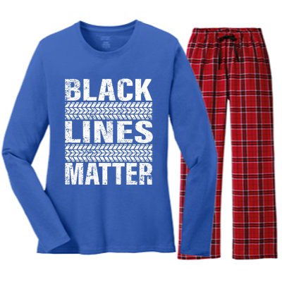 Black Lines Matter Drift Car Burnout Drag Racing Enthusiast Gift Women's Long Sleeve Flannel Pajama Set 