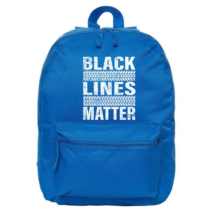 Black Lines Matter Drift Car Burnout Drag Racing Enthusiast Gift 16 in Basic Backpack