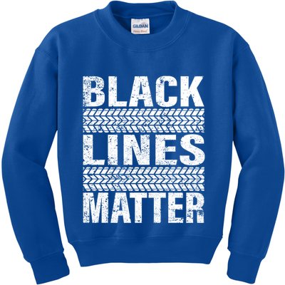 Black Lines Matter Drift Car Burnout Drag Racing Enthusiast Gift Kids Sweatshirt