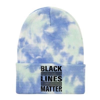 Black Lines Matter Drift Car Burnout Drag Racing Enthusiast Gift Tie Dye 12in Knit Beanie