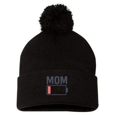 Battery Low Mom Pom Pom 12in Knit Beanie