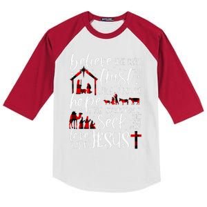 Believe Like Mary Trust Like Joseph Hope Like Shepherds  Kids Colorblock Raglan Jersey