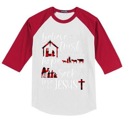 Believe Like Mary Trust Like Joseph Hope Like Shepherds  Kids Colorblock Raglan Jersey