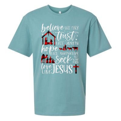 Believe Like Mary Trust Like Joseph Hope Like Shepherds  Sueded Cloud Jersey T-Shirt