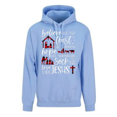 Believe Like Mary Trust Like Joseph Hope Like Shepherds  Unisex Surf Hoodie