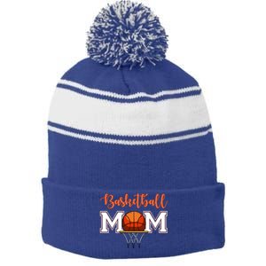 Basketball Lover Mom Mother Funny Gift Stripe Pom Pom Beanie