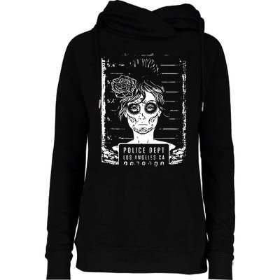 Busted LA Mexican Sugar Skull Design Catrina Dia De Muertos Womens Funnel Neck Pullover Hood