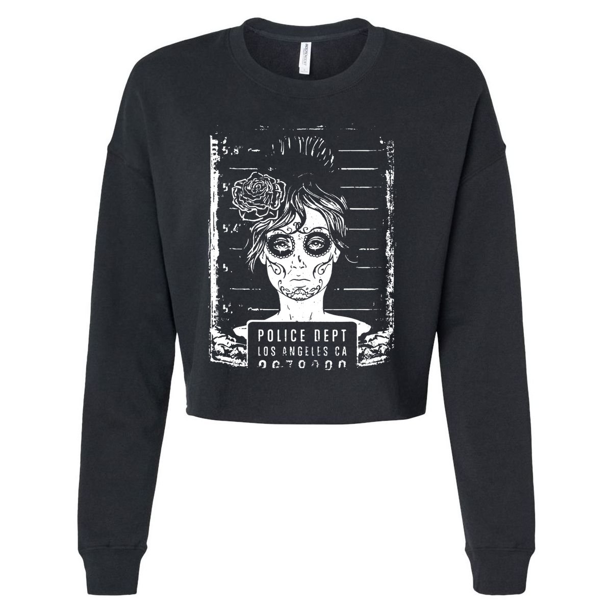 Busted LA Mexican Sugar Skull Design Catrina Dia De Muertos Cropped Pullover Crew
