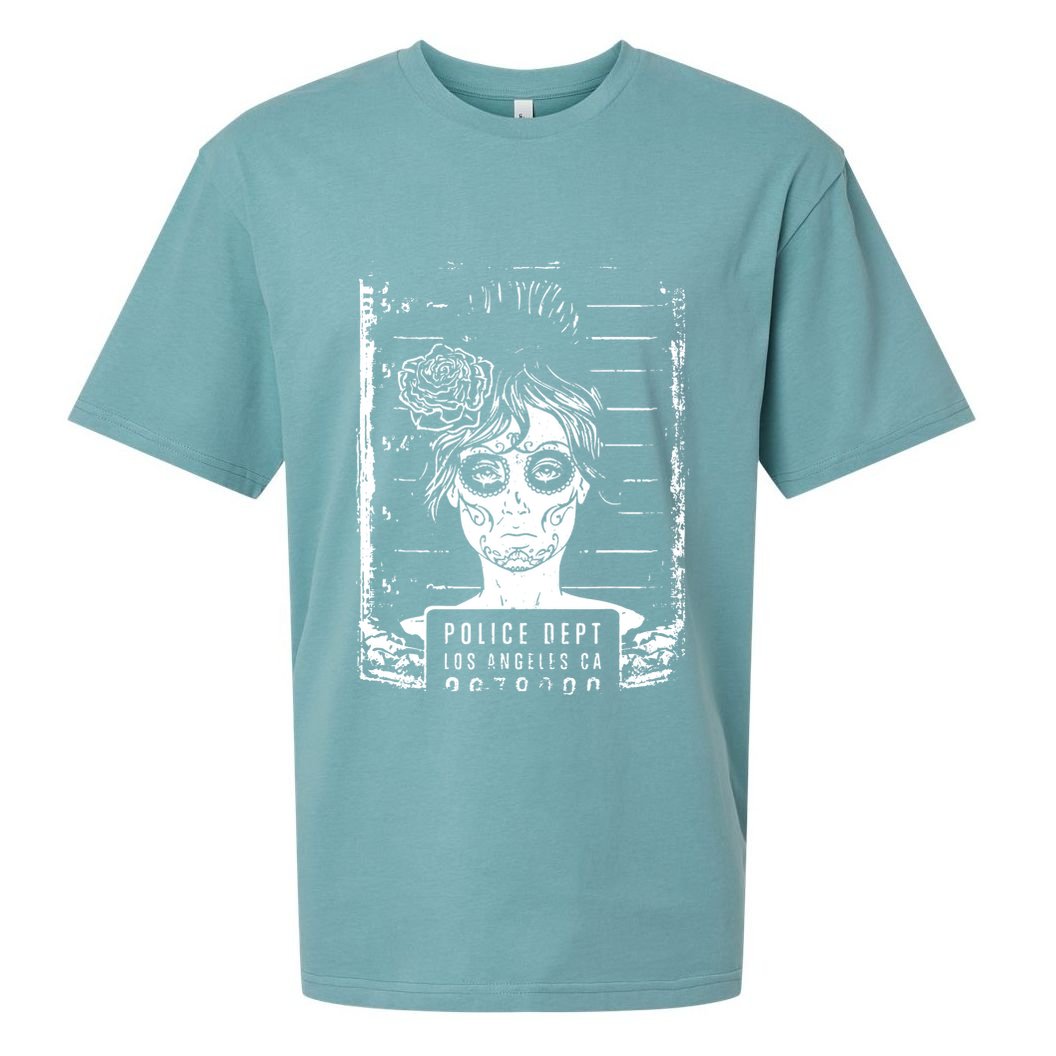 Busted LA Mexican Sugar Skull Design Catrina Dia De Muertos Sueded Cloud Jersey T-Shirt