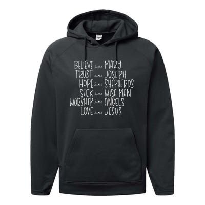 Believe Like Mary Trust Like Joseph Hope Like Shepherds  Performance Fleece Hoodie