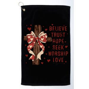 Believe Like Mary Trust Like Joseph Coquette Bow Cross Platinum Collection Golf Towel