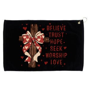 Believe Like Mary Trust Like Joseph Coquette Bow Cross Grommeted Golf Towel