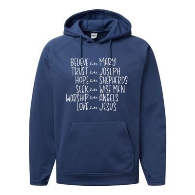 Believe Like Mary Trust Like Joseph Hope Like Shepherds Performance Fleece Hoodie