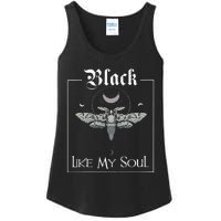 Black Like My Soul Vintage Goth Moth And Crescent Moon Ladies Essential Tank