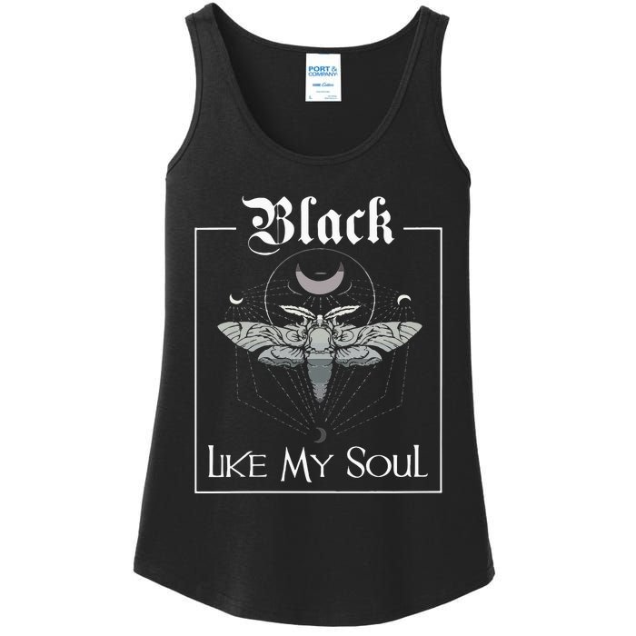 Black Like My Soul Vintage Goth Moth And Crescent Moon Ladies Essential Tank