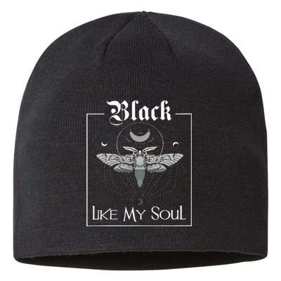 Black Like My Soul Vintage Goth Moth And Crescent Moon Sustainable Beanie