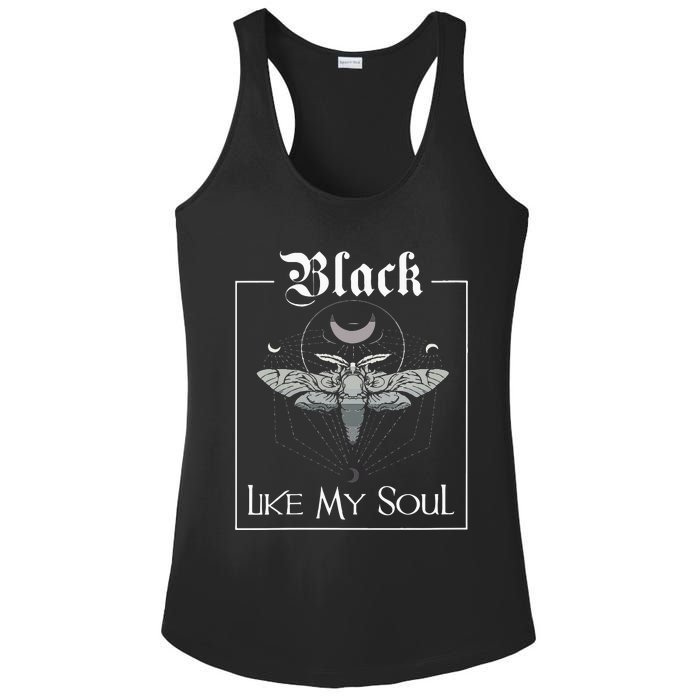 Black Like My Soul Vintage Goth Moth And Crescent Moon Ladies PosiCharge Competitor Racerback Tank