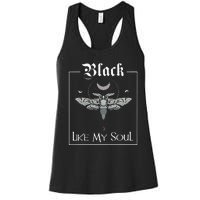 Black Like My Soul Vintage Goth Moth And Crescent Moon Women's Racerback Tank