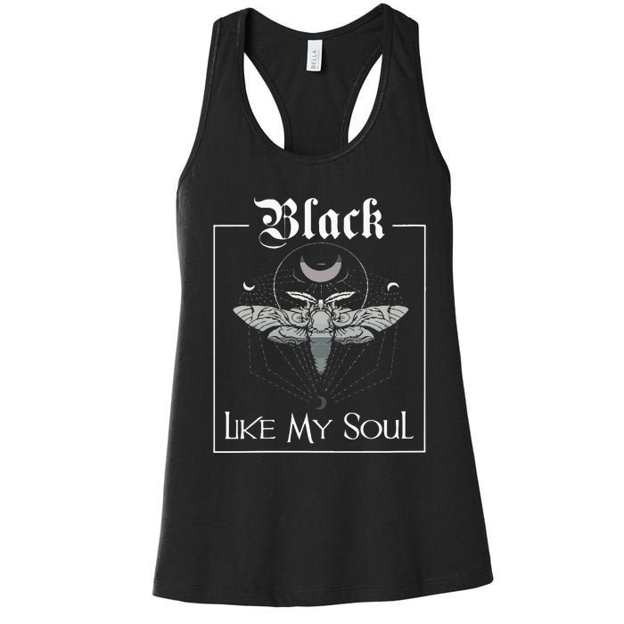 Black Like My Soul Vintage Goth Moth And Crescent Moon Women's Racerback Tank