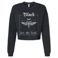 Black Like My Soul Vintage Goth Moth And Crescent Moon Cropped Pullover Crew