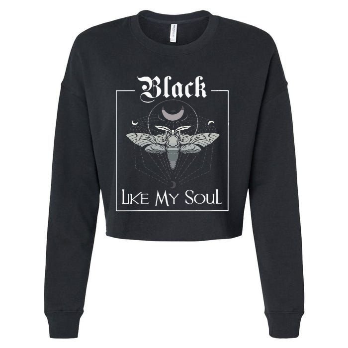 Black Like My Soul Vintage Goth Moth And Crescent Moon Cropped Pullover Crew