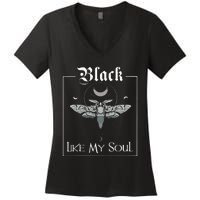 Black Like My Soul Vintage Goth Moth And Crescent Moon Women's V-Neck T-Shirt