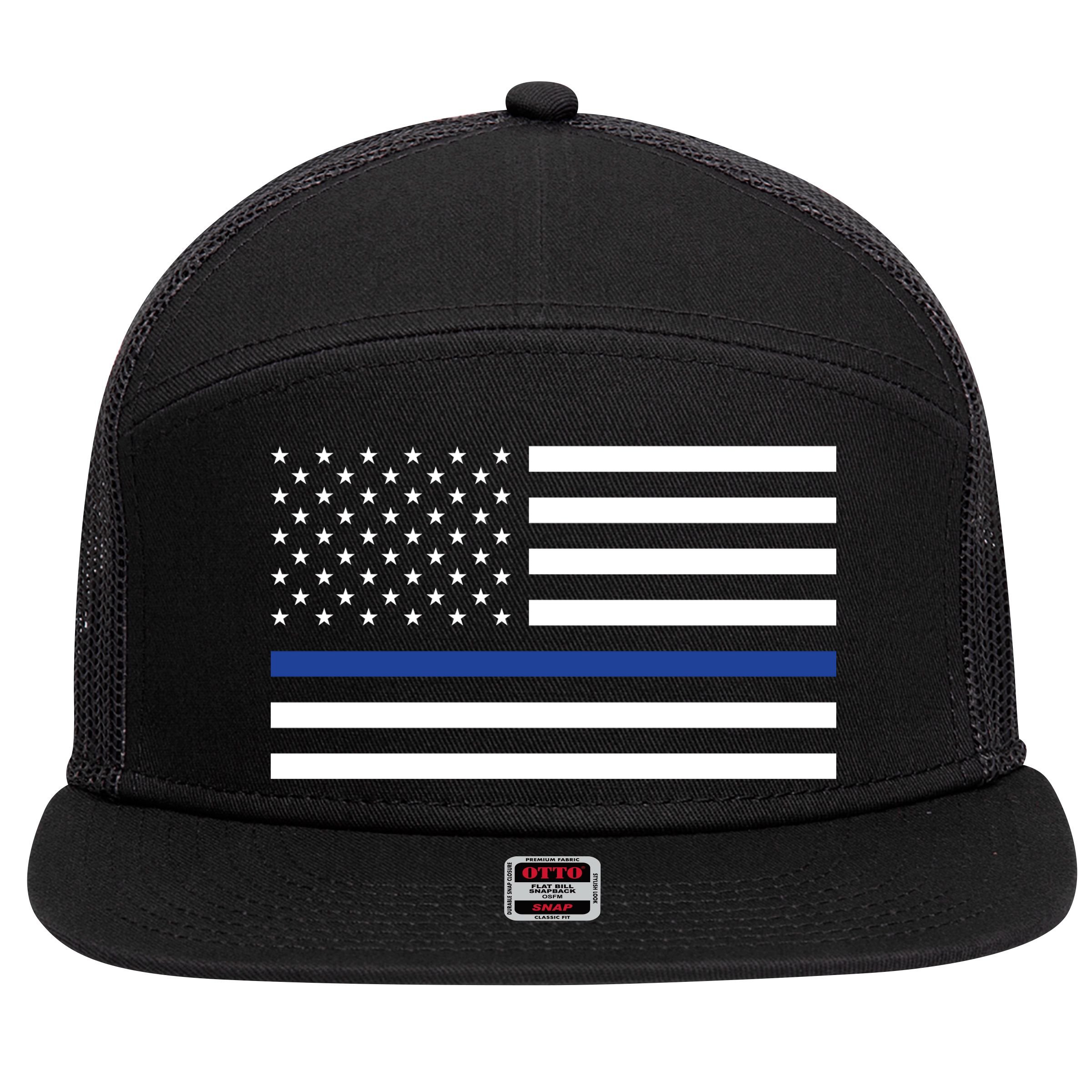 Blue Lives Matter Flag 7 Panel Mesh Trucker Snapback Hat