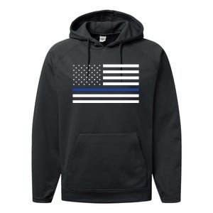 Blue Lives Matter Flag Performance Fleece Hoodie