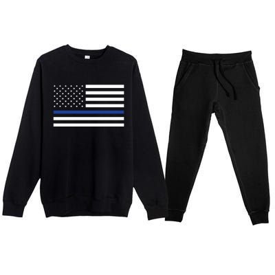 Blue Lives Matter Flag Premium Crewneck Sweatsuit Set