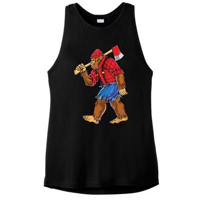 Bigfoot Lumberjack Men Funny Woodworking Sasquatch Lover Ladies PosiCharge Tri-Blend Wicking Tank