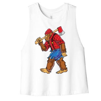 Bigfoot Lumberjack Men Funny Woodworking Sasquatch Lover Women's Racerback Cropped Tank