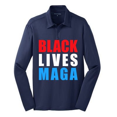 Black Lives MAGA Black Conservative Republican ProTrump Silk Touch Performance Long Sleeve Polo