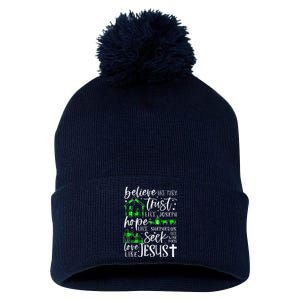 Believe Like Mary Trust Like Joseph Hope Like Christmas Xmas Pom Pom 12in Knit Beanie